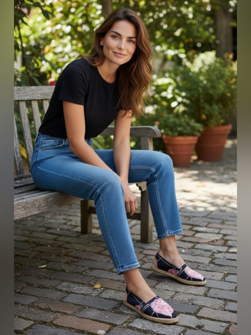 Espadrille Slip-On Flats in Navy and Pink